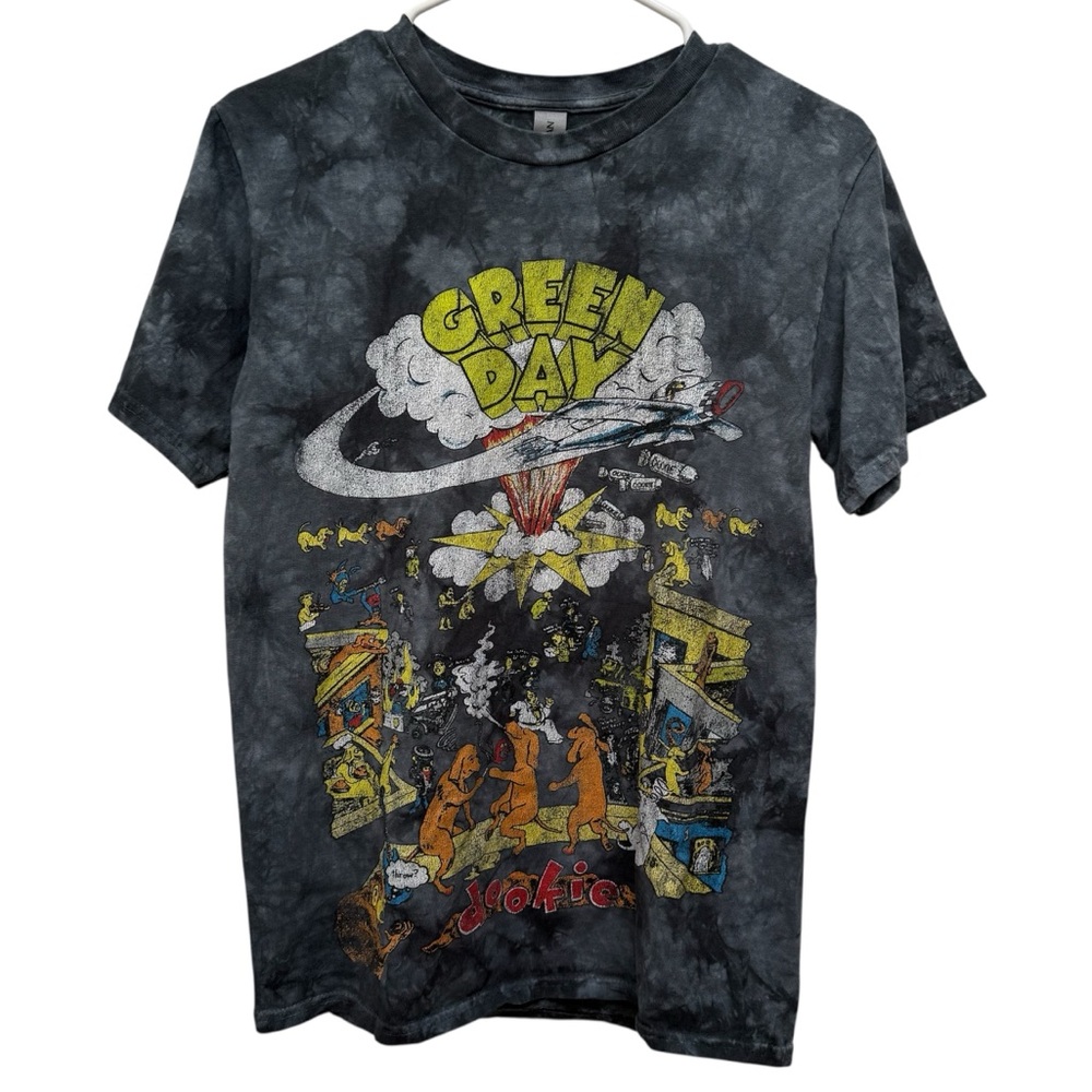 Green Day Hella Mega Tour Tee Tie Dye Black Gray Dookie T-Shirt
